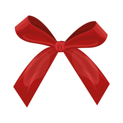 Vector Shiny Red Satin Gift Bow Close up Isolated on White Background.