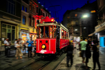 Istanbul Taksim tram in the night.
