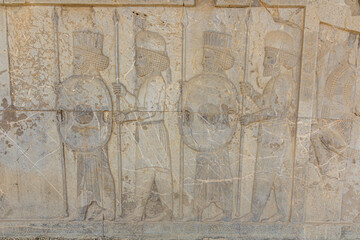 Immortal warriors bas relief in the ancient Persepolis, Iran