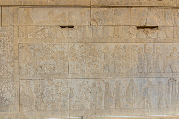 Bas reliefs at Apadana palace in the ancient Persepolis, Iran