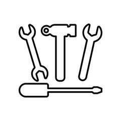 Hammer, repair, tools outline icon. Line vector design.