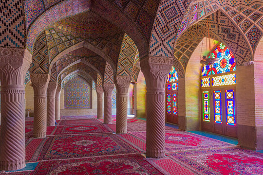 SHIRAZ, IRAN - JULY 8, 2019: Nasir Al Mulk Mosque In Shiraz, Iran