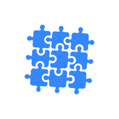 Matching, puzzle, solution icon. Blue vector sketch.