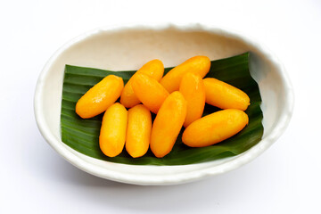 Mung bean paste formed in egg yolk and sugar. Thai Dessert