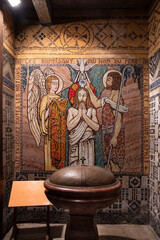 Colourful mosaic of the baptism of Jesus
