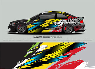 Car wrap decal design vector. abstract Graphic background kit designs for vehicle, race car, rally, livery, sport car