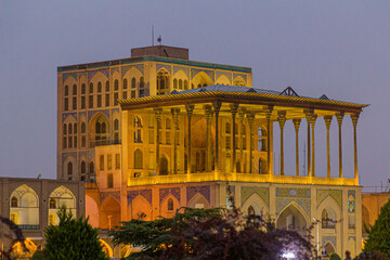 Evening view of Ali Qapu Palace at Naqsh-e Jahan Square in Isfahan, Iran