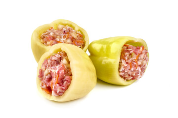 Stuffed bell peppers, isolated on white background.