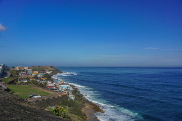 Old San Juan, Puerto Rico, USA: View of the historic La Perla neighborhood, from Fort San Cristobal.