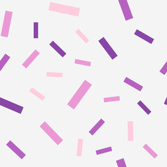 Seamless pattern with confetti. Abstract geometric pattern with purple confetti. Random, chaotic background with cute confetti.