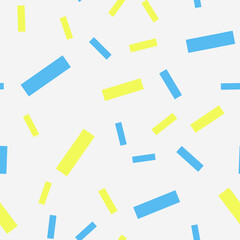 Seamless pattern with ukrainian confetti. Abstract geometric pattern with blue and yellow confetti. Random, chaotic background with cute confetti.
