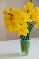 Bouquet of daffodils in vase on table
