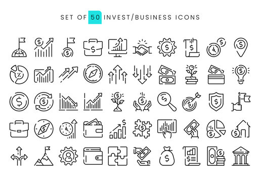 Set line icons in flat design with elements for mobile concepts and web apps. Invest, business, finance.