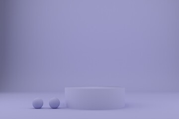 Product podium with ball sphere on pastel violet background.