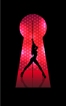 Silhouette of young beautiful woman dancing a striptease