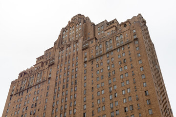 Looking up at the Art Deco Drake Hotel apartment building, Philadelphia, Pennsylvania, USA