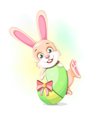 Cute and cheerful Easter Bunny with a colorful egg