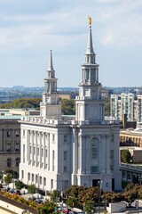 Elevated view of the Philadelphia Pennsylvania Temple of the Church of Jesus Christ of Latter Day Saints (Mormon) in Center City