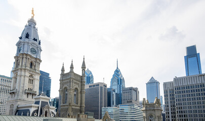 Fototapeta na wymiar City Hall and various skyscrapers in downtown Center City Philadelphia, Pennsylvania, USA