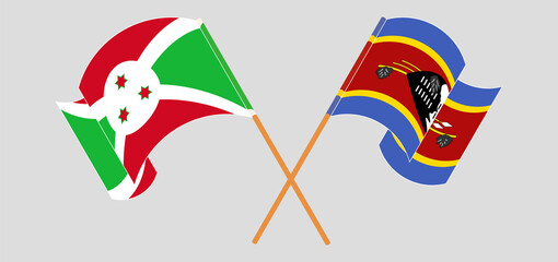 Crossed and waving flags of Burundi and Eswatini