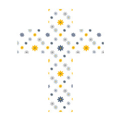 vector illustration of religious cross with spring flowers in minimalistic style 