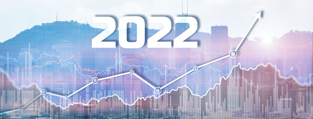 New 2022 year on modern city background. Website Banner