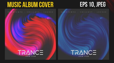 Music Album Cover Art. Abstract Vector Design of CD Cover and Vinyl Record. Electronic Music Album Presentation. Futuristic Color Visual Elements. Geometric Motion Background and Texture. - obrazy, fototapety, plakaty