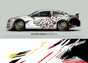 Fototapeta premium Car wrap decal design vector. abstract Graphic background kit designs for vehicle, race car, rally, livery, sport car