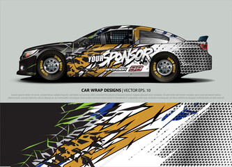 Fototapeta premium Car wrap decal design vector. abstract Graphic background kit designs for vehicle, race car, rally, livery, sport car
