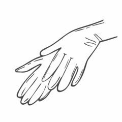 Hands in medical gloves using hand sanitizer gel sanitizer or alcohol to protect Covid-19 virus or coronavirus vector illustration doodle sketch hand drawn on a white background