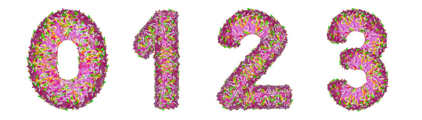 Numbers 0, 1, 2, 3 made from a donut