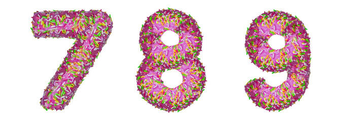 Numbers 7, 8, 9 made from a donut
