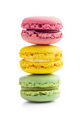 Sweet colorful macarons. Traditional french macaroons. Tasty dessert