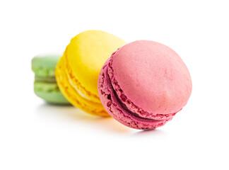 Sweet colorful macarons. Traditional french macaroons. Tasty dessert