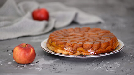 Traditional French Tarte Tatin with caramelized apples and crust pastry.