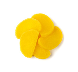 Pickled Daikon Bars Isolated, Marinated Yellow Radish