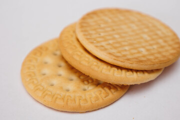 Closeup of cookies, biscuits in white background