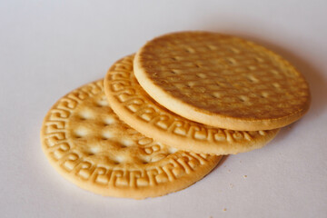 Closeup of cookies, biscuits in white background
