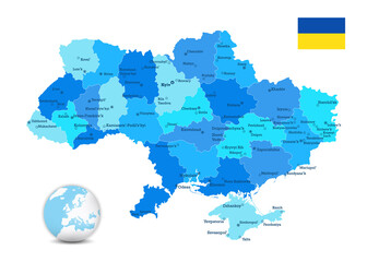 Ukraine map cities and regions isolated on white