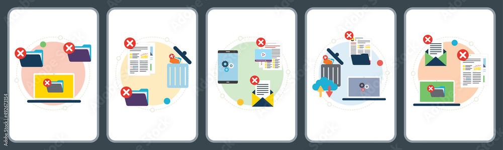 Poster computer, trash digital, documents and cloud computing icons. concepts of delete folder, trash digit