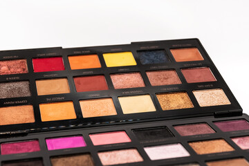 Colorful eyeshadow, cosmetics. Palette makeup set.