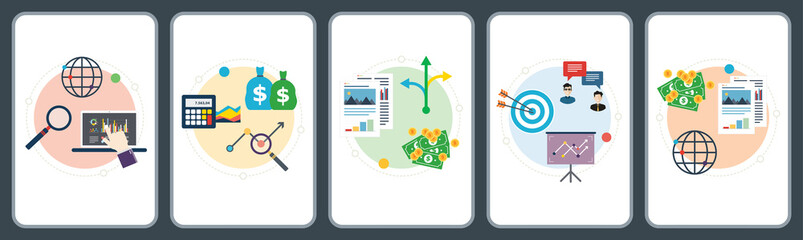 Investment, earnings analysis, finance,  growth and report icons.