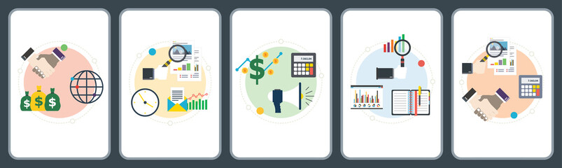 Business, investment, analysis, calculations and rate icons.