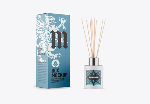Reed Diffuser Glass Bottle with Box Mockup