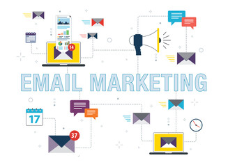 E-mail marketing, communication, notification, computer and marketing icons.