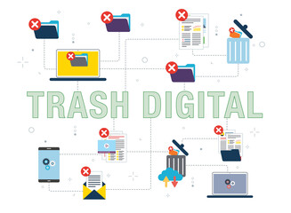 Computer, trash digital, documents and cloud computing icons.