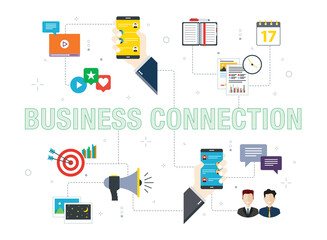 Social media, data, communication and business connection icons.