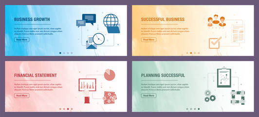 Business, growth, leadership, financial, statement and planning icons.
