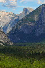 Late summer view of Yosemite Valley and the sheer rock walls of Half Dome from Tunnel view, Yosemite National Park, California, USA