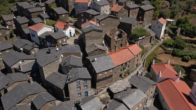 Aerial drone view of Piodao xisto schist shale beautiful village in Portugal